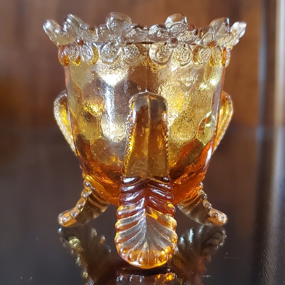 Vntg "Forget Me Not" Amber Pinkish Glass Toothpick Holder by Degenhart - Picture 4 of 10